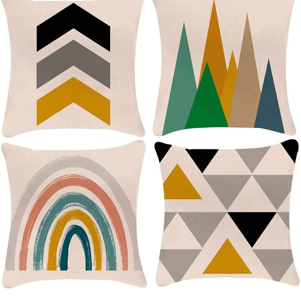 Boho Minimalist Geometric Pillow Covers 18x18 Set of 4 Abstract Mountain Rainbow